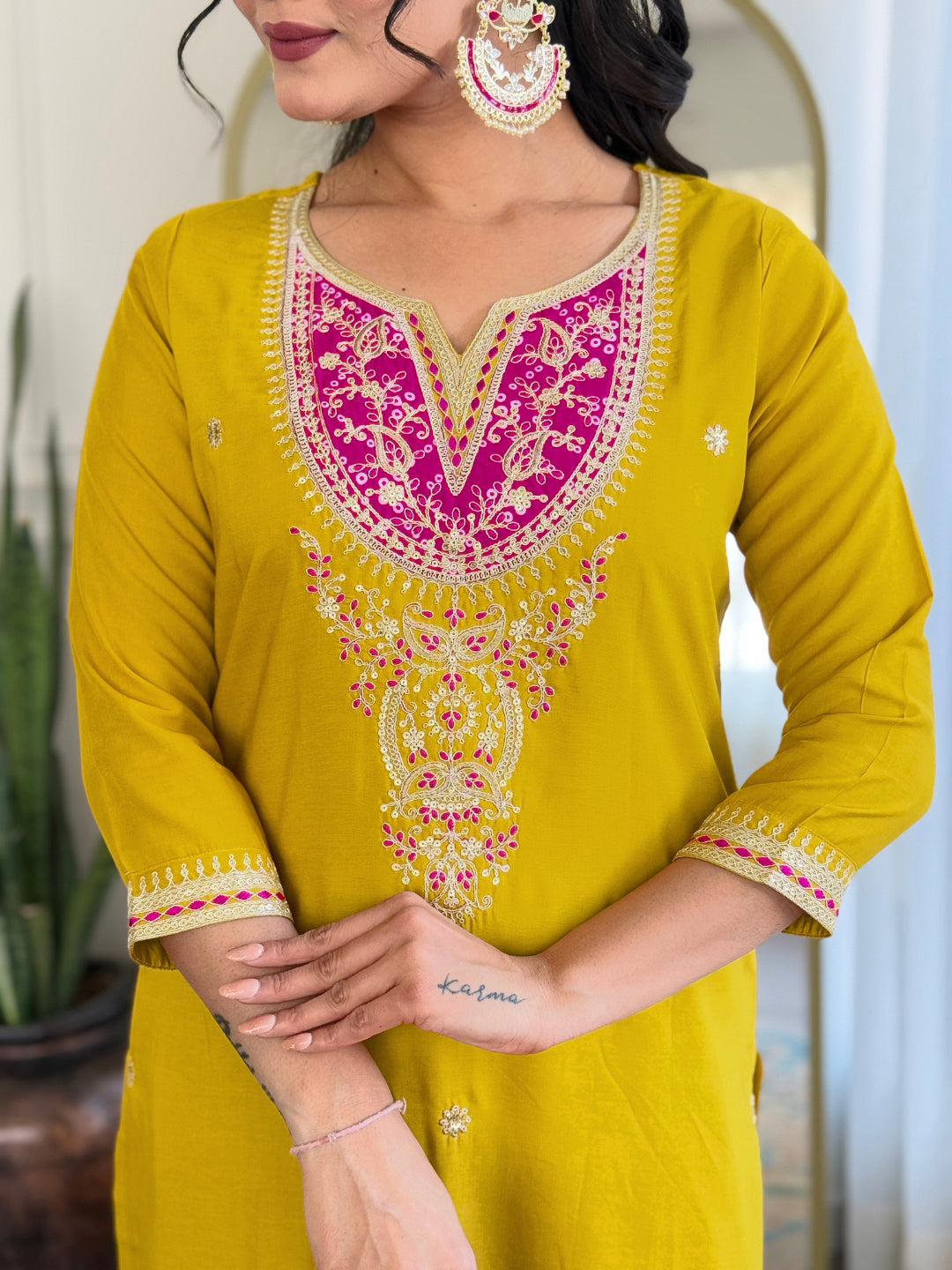 The52 Women's Embroidered Viscose Fabric Straight Kurta, Pant and Dupatta Set | Grocsy