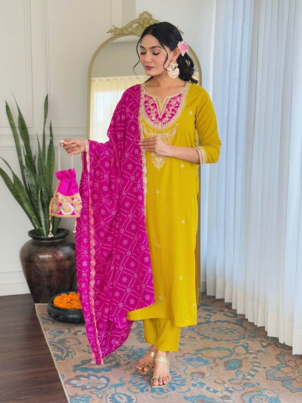 The52 Women's Embroidered Viscose Fabric Straight Kurta, Pant and Dupatta Set | Grocsy