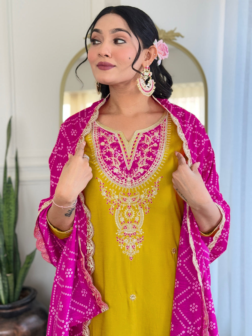 The52 Women's Embroidered Viscose Fabric Straight Kurta, Pant and Dupatta Set | Grocsy