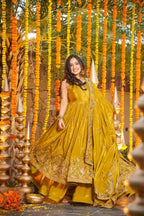 Yash Enterprise Yellow Silk Party Wear Embroidery Anarkali Suit Set | Grocsy