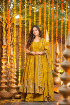 Yash Enterprise Yellow Silk Party Wear Embroidery Anarkali Suit Set | Grocsy