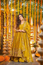Yash Enterprise Yellow Silk Party Wear Embroidery Anarkali Suit Set | Grocsy