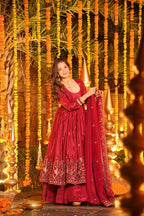 Yash Enterprise Red Silk Party Wear Embroidery Anarkali Suit Set | Grocsy