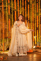 Yash Enterprise Off White Silk Party Wear Embroidery Anarkali Suit Set | Grocsy