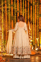 Yash Enterprise Off White Silk Party Wear Embroidery Anarkali Suit Set | Grocsy