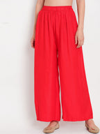 TAG 7 Women Pack of 2 Black & Red Solid Flared Palazzos | Grocsy