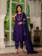 Pramukh Fab Purple Color Marina Silk Kurta Set | Grocsy