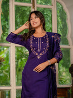 Pramukh Fab Purple Color Marina Silk Kurta Set | Grocsy