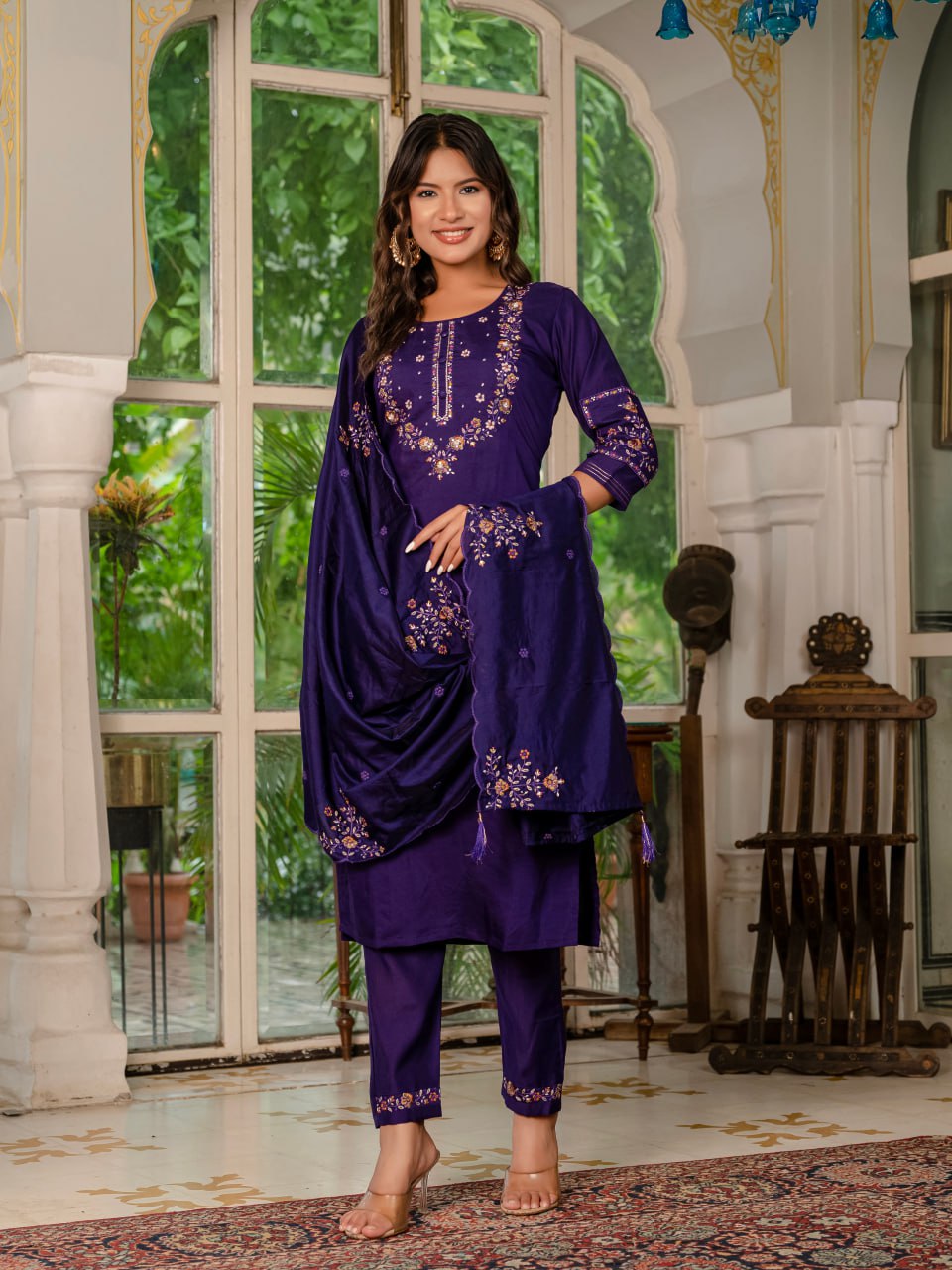 Pramukh Fab Purple Color Marina Silk Kurta Set | Grocsy