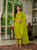 Pramukh Fab Lime Green Color Marina Silk Kurta Set | Grocsy