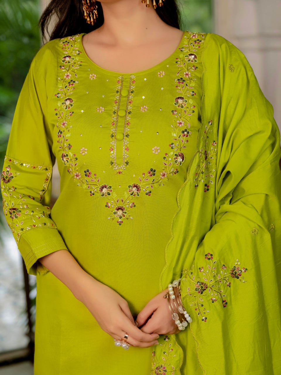 Pramukh Fab Lime Green Color Marina Silk Kurta Set | Grocsy