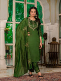 Pramukh Fab Dark Green Color Marina Silk Kurta Set | Grocsy
