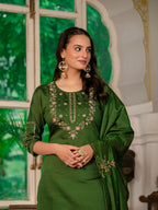 Pramukh Fab Dark Green Color Marina Silk Kurta Set | Grocsy
