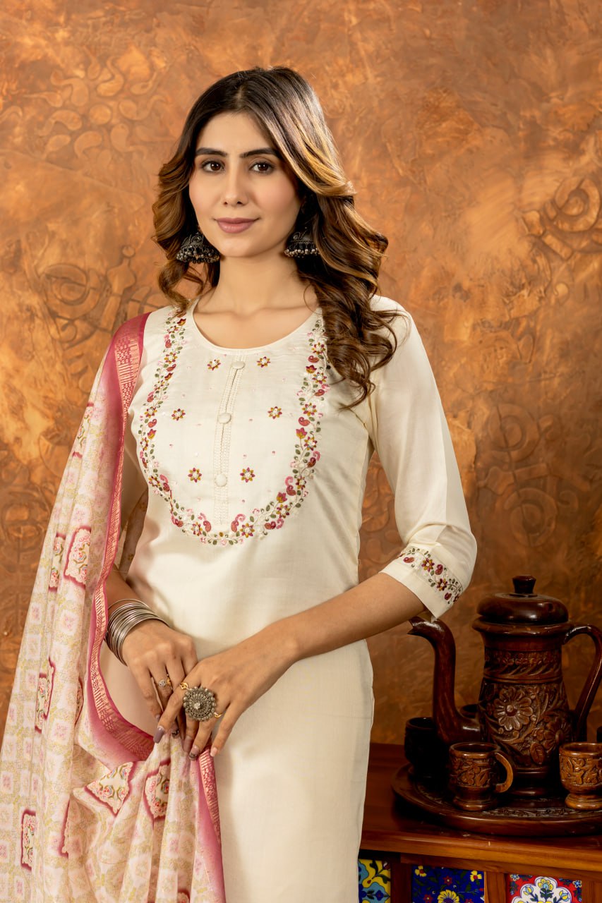 Pramukh Fab White Color Marina Silk Kurta Set | Grocsy