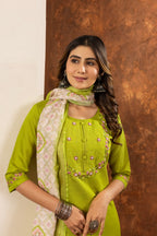 Pramukh Fab Parrot Green Color Marina Silk Kurta Set | Grocsy