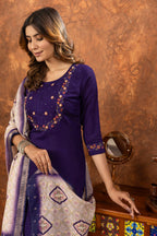 Pramukh Fab Purple Color Marina Silk Kurta Set | Grocsy