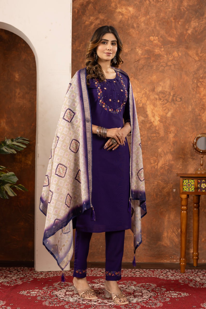 Pramukh Fab Purple Color Marina Silk Kurta Set | Grocsy