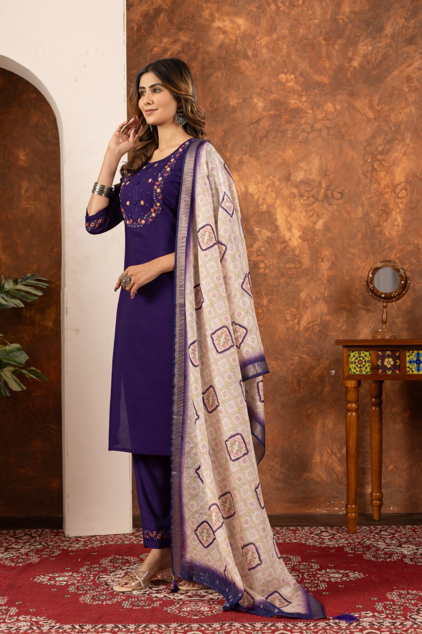Pramukh Fab Purple Color Marina Silk Kurta Set | Grocsy