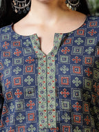 Yufta Blue Cotton Geometric Print Regular Top | Grocsy
