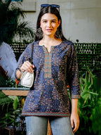 Yufta Blue Cotton Floral Print Regular Top | Grocsy