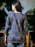 Yufta Blue Cotton Floral Print Regular Top | Grocsy