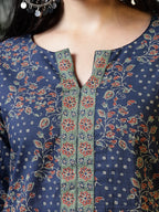 Yufta Blue Cotton Floral Print Regular Top | Grocsy
