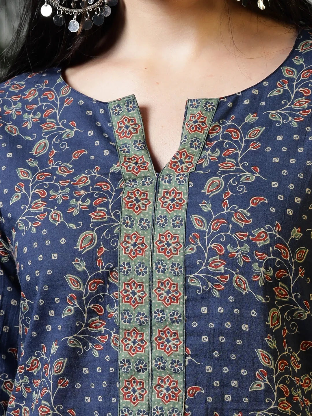 Yufta Blue Cotton Floral Print Regular Top | Grocsy