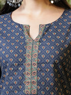 Yufta Blue Cotton Geometric Regular Top | Grocsy