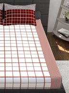 Story@home Maroon & White Geometric 152 TC Queen Bedsheet with 2 Pillow Covers | Grocsy