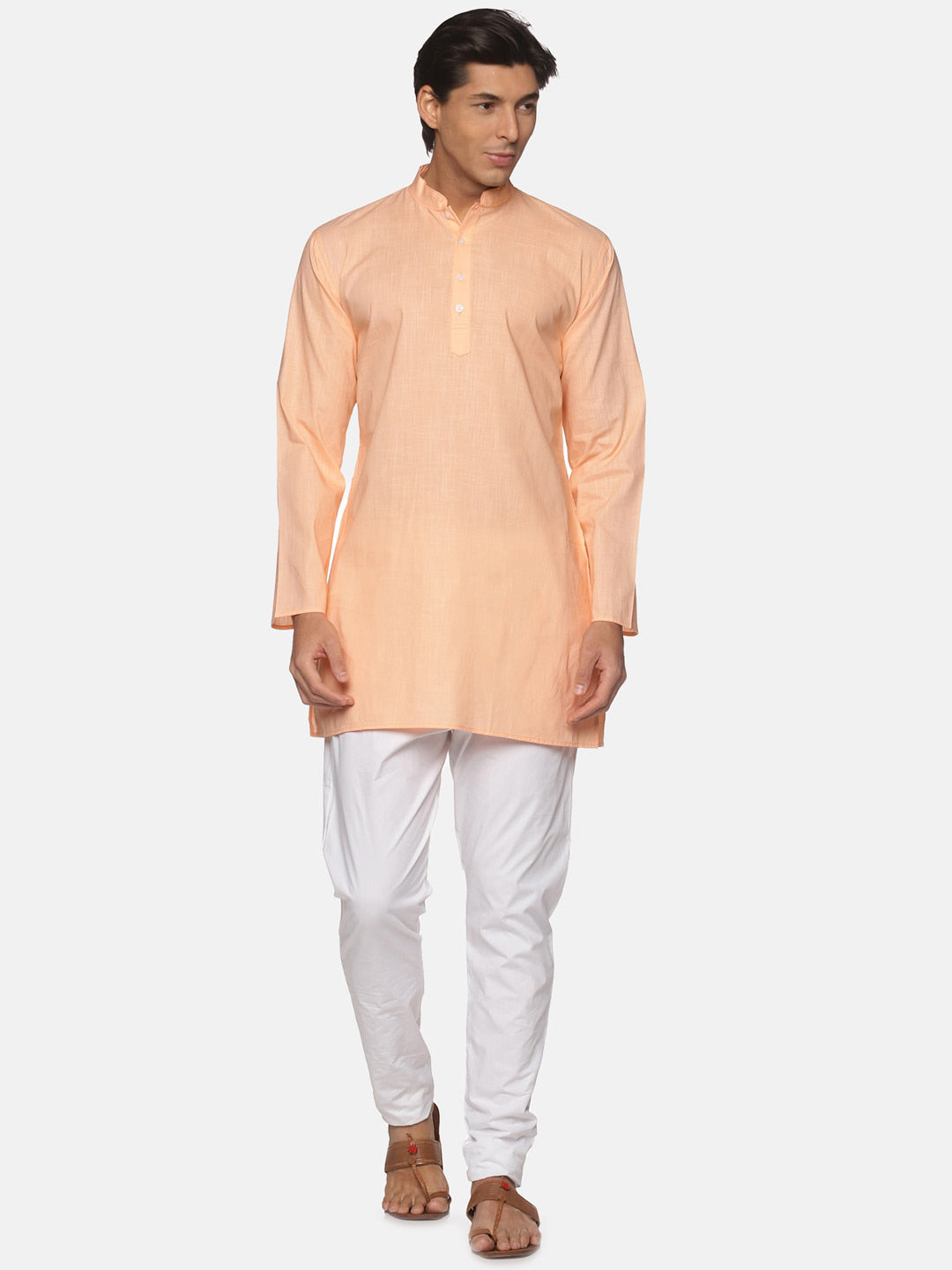 Sethukrishna Men Orange Pure Cotton Kurta with Pyjamas | Grocsy