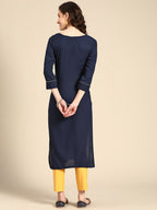 Sangria Women Navy Blue Floral Embroidered Floral Kurta | Grocsy