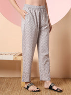 Yufta Grey Pure Cotton Angrakha Kurta Dupatta Pant Set | Grocsy