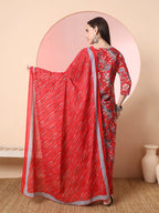 Yufta Red Pure Cotton Thread_Work Straight Kurta Dupatta Pant Set | Grocsy