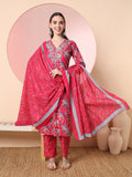 Yufta Pink Pure Cotton Thread_Work Straight Kurta Dupatta Pant Set | Grocsy