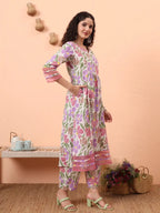 Yufta White And Purple Floral Sequins Work Aline Kurta Trouser Dupatta Set | Grocsy