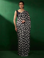 Sangria Striped Embellished Beads and Stones Sarees | Grocsy