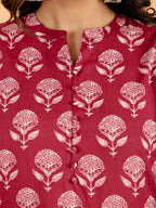 Aramya Pink Soft Cotton Block Print Straight Kurta Set for Women | Grocsy