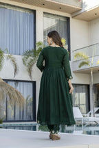 The52 Women's Beautiful Embroidery Work Vichitra Silk Fabric Flared Anarkali Pant and Dupatta Set | Grocsy