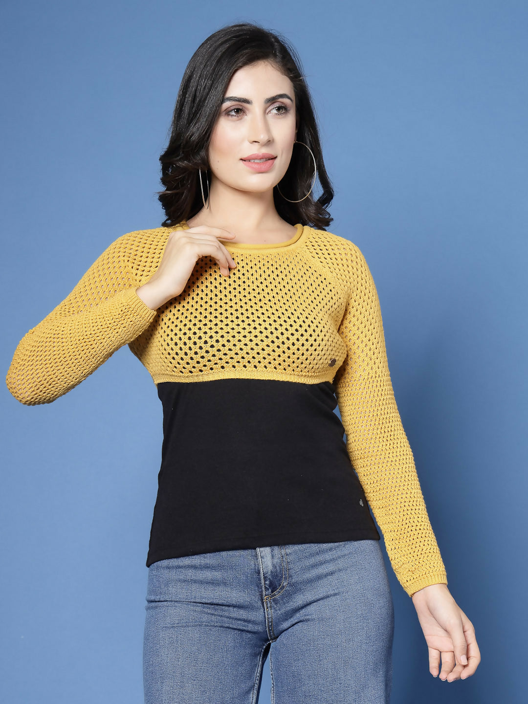 Women Winter Yellow Cotton Pullover - Wool Trees | Grocsy