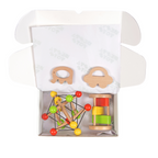Nesta Toys Newborn Gift Set - Wooden Skwish Rattle, Clacker Rattle, Elephant & Car Teether | Grocsy