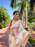 Vamsee Vamakshi Yellow Organza Saree | Grocsy
