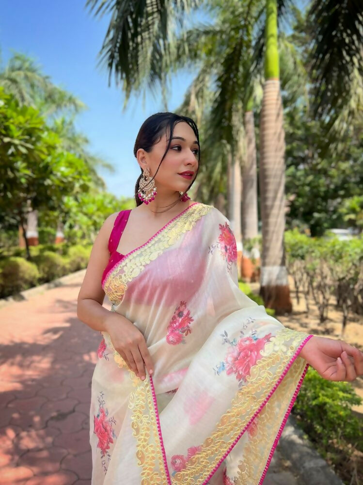 Vamsee Vamakshi Yellow Organza Saree | Grocsy