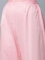Ahalyaa Women's Baby Pink Pure Cotton Printed Kurta Palazzo Set | Grocsy