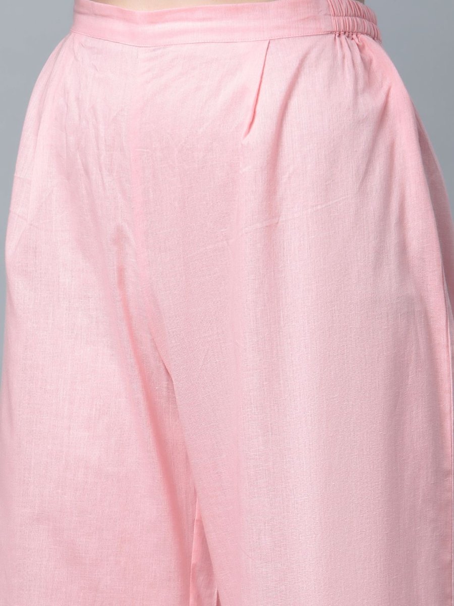 Ahalyaa Women's Baby Pink Pure Cotton Printed Kurta Palazzo Set | Grocsy