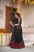 Multi Color Viscose Rayon Thread Embroidery with mirror work Navratri Lehenga Choli with Dupatta - Raas | Grocsy