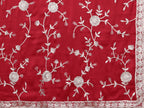 Red Pure Satin Embroidered Saree With Stitched Blouse - Nimaya Kaksha | Grocsy