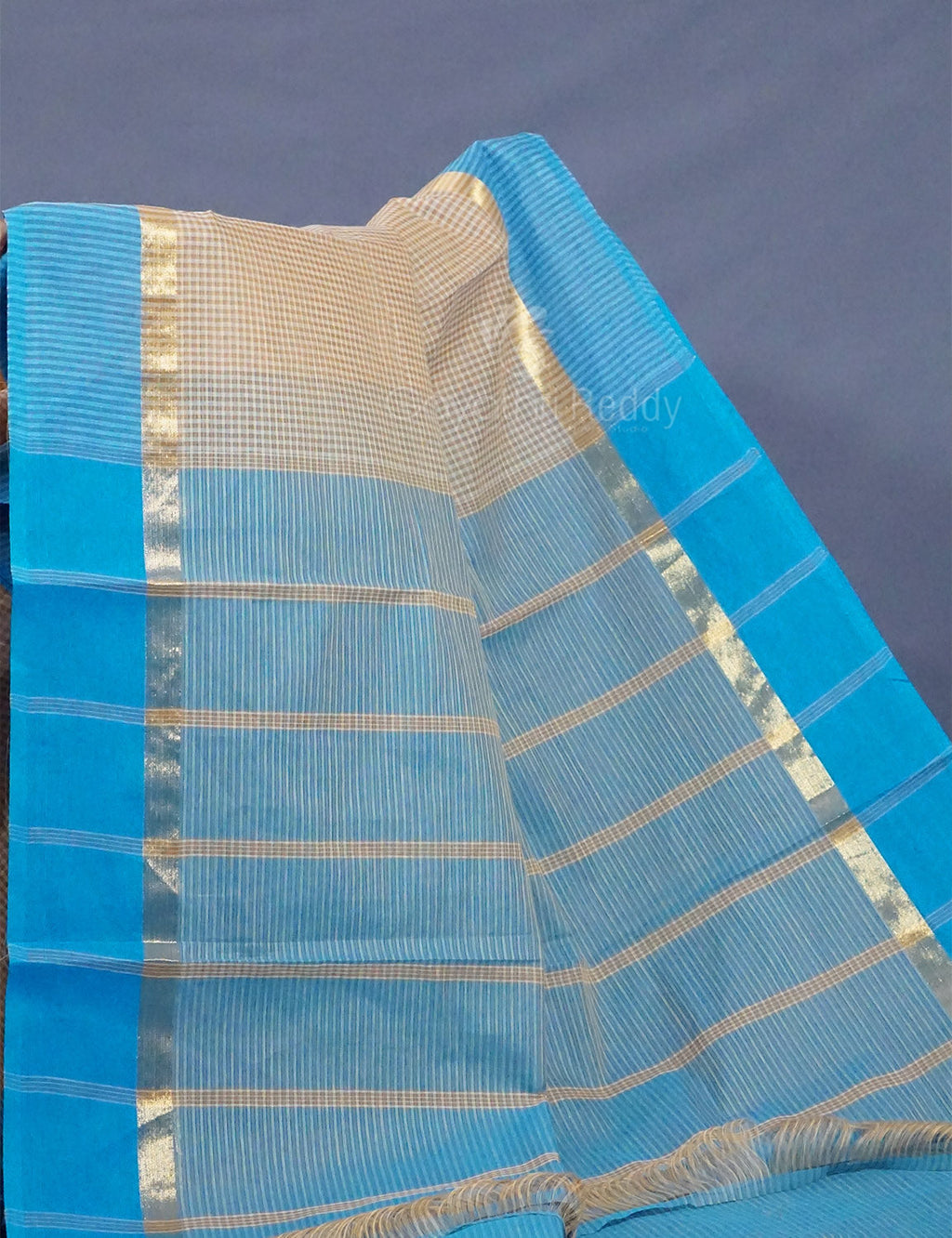 Dual Shade of Beige And Sky Blue Pure Mangalgiri Cotton By Gayathri Reddy Designer Studio | Grocsy