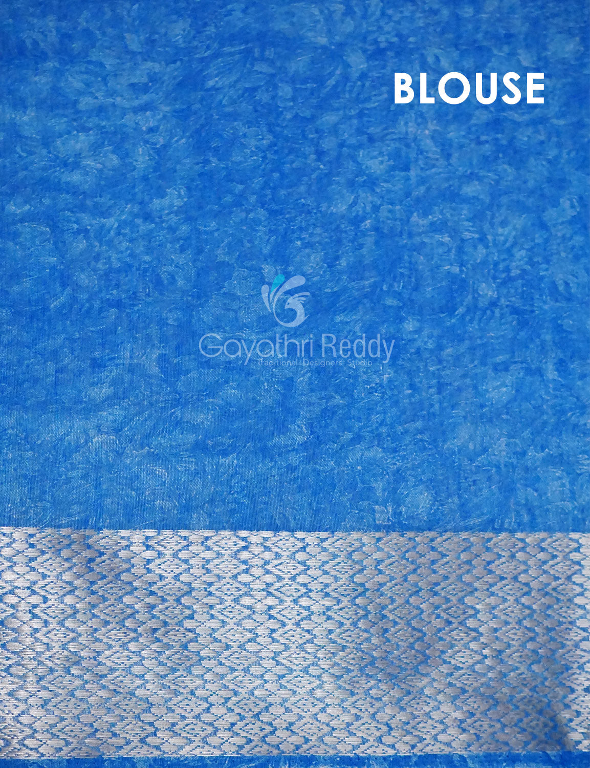 Powder Blue And Dark Blue Coloured Floral Print Semi Chanderi Saree By Gayathri Reddy Designer Studio | Grocsy