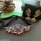 Tehzeeb Creations Women's Oxidised Multi Colour Meenakari Necklace Set | Grocsy