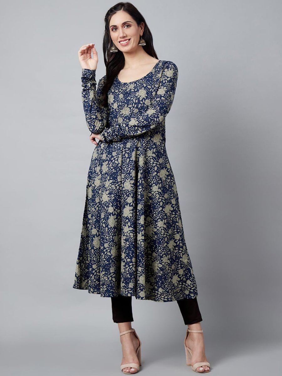 Aks Floral Printed Pure Cotton Anarkali Kurta | Grocsy